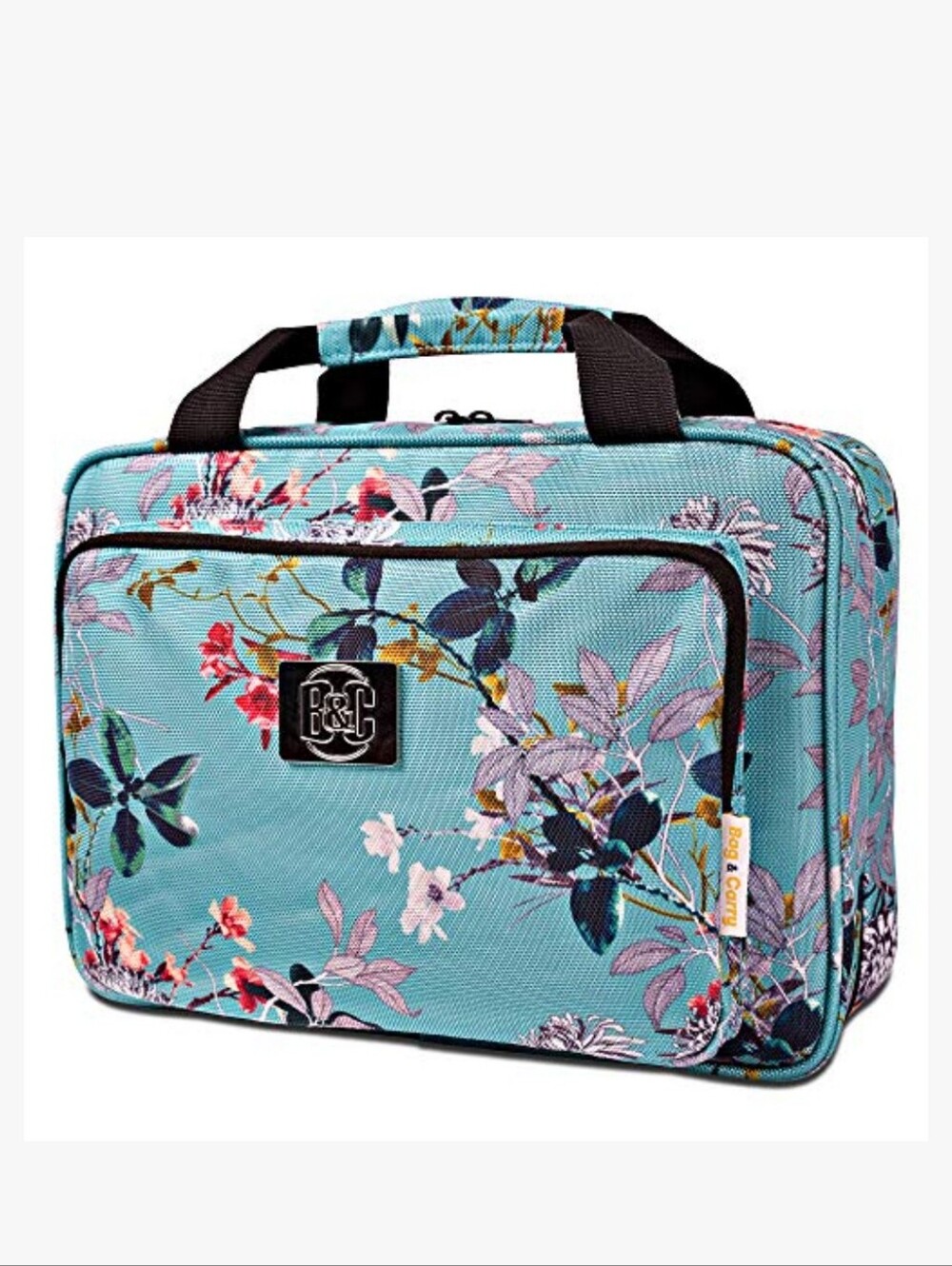 Bag&Carry Large Hanging Toiletry Bag Makeup Organizer Turquoise Floral Canvas - Picture 2 of 7